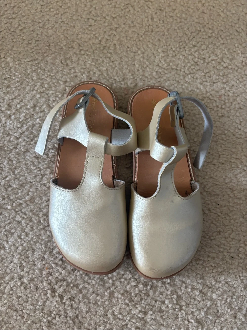 Freshly Picked Metallic Cream T-Strap Closed-Toe Sandals